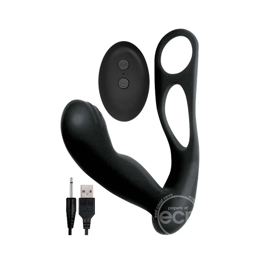 Butts Up Rechargeable Silicone Prostate Massager with Scrotum & Cock Ring - Black