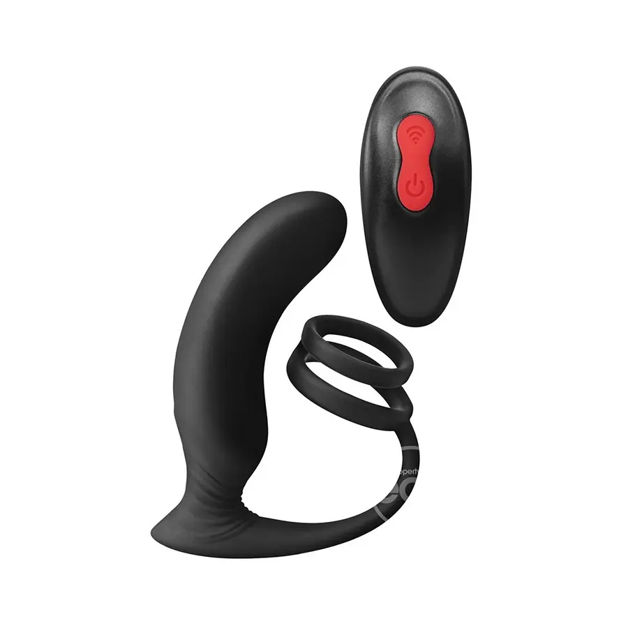 Envy Toys Thumbs Up P-Spot Vibrator & Dual Stamina Ring Remote Controlled Rechargeable Silicone - Black